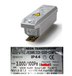 TRASFORMATORE PER INSEGNE NEON 3000 VOLT 100 mA IP 44  RESIN BLOCK