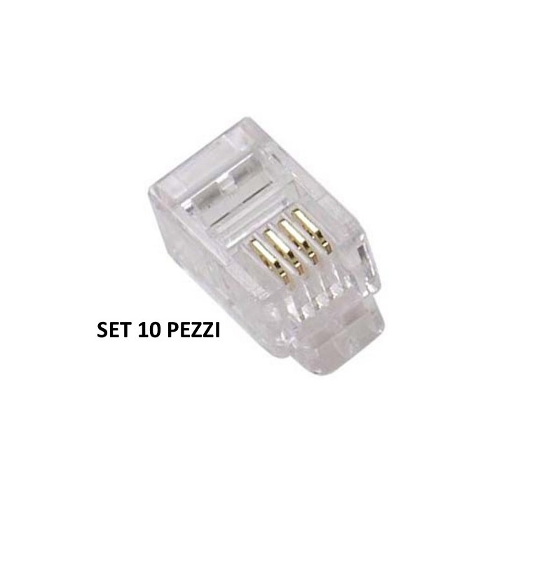 CONNETTORE TELEFONICO A CRIMPARE RJ11 4P4C set 10 pz