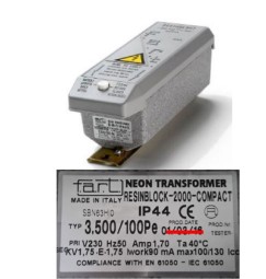 TRASFORMATORE PER INSEGNE NEON 3500 VOLT 100 mA IP 44  RESIN BLOCK 3500/100pe