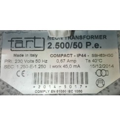 TRASFORMATORE PER INSEGNE NEON 2500 VOLT 50 mA CON PROTEC