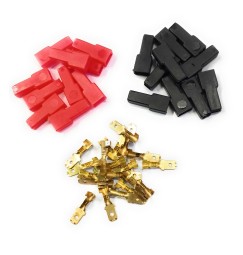 FASTON MASCHIO 4.8x0,5 NUDO A CRIMPARE CON CAPPUCCIO  ROSSO-NERO kit 20 pezzi