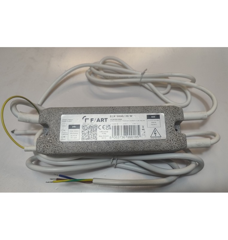 TRASFORMATORE ELETTRONICO PER NEON F/ART 5000 VOLT 20 milliAmpere COLORE GRIGIO