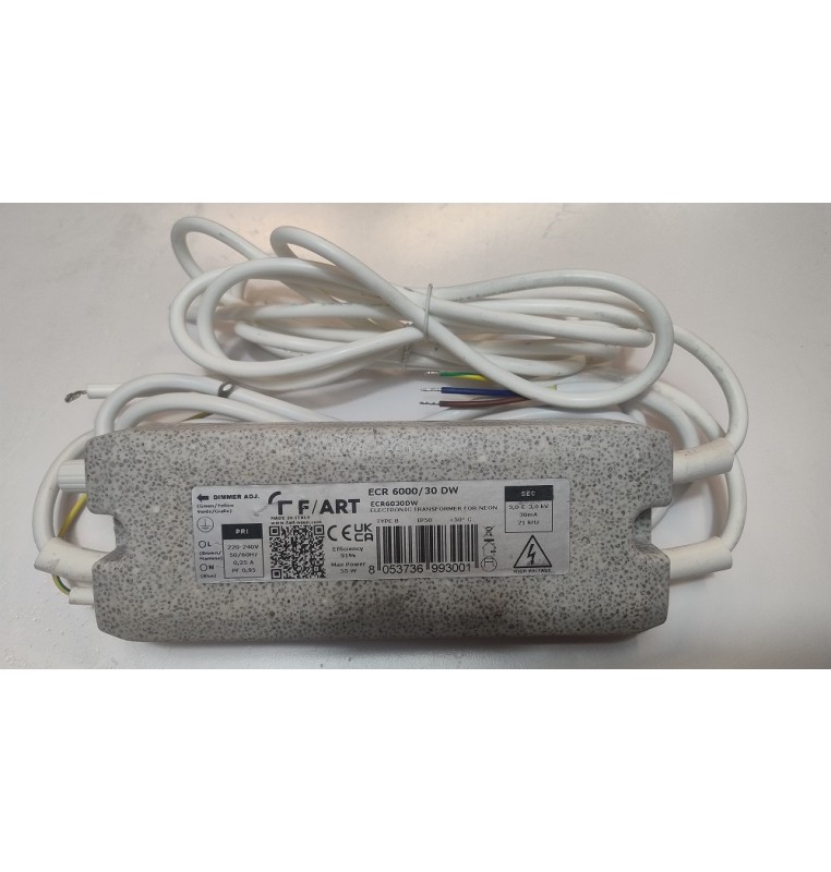 TRASFORMATORE ELETTRONICO DIMMERABILE PER NEON F/ART 6000 VOLT 30 milliAmpere COLORE GRIGIO