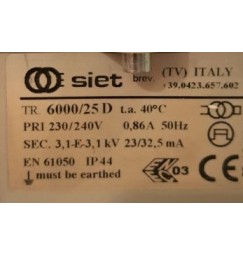SIET TRASFORMATORE PER INSEGNE NEON 5000 VOLT 25 mA IP 44 CON DISTOP