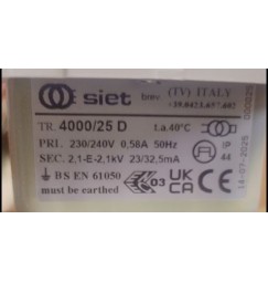 SIET TRASFORMATORE PER INSEGNE NEON 4000 VOLT 50 mA IP 44 CON DISTOP