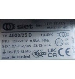 SIET TRASFORMATORE PER INSEGNE NEON 4000 VOLT 25 mA IP 44 CON DISTOP
