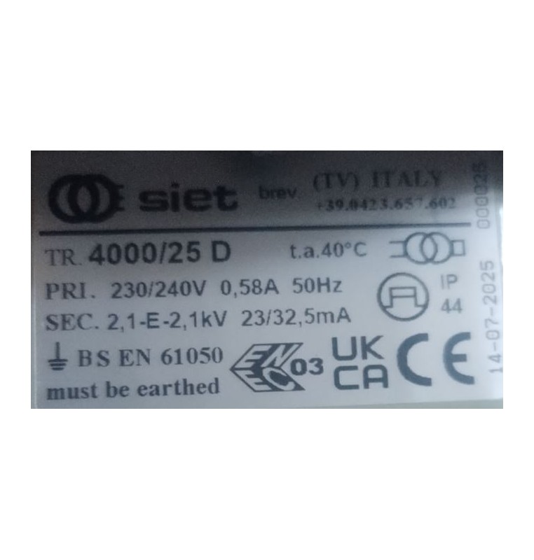 SIET TRASFORMATORE PER INSEGNE NEON 4000 VOLT 25 mA IP 44 CON DISTOP